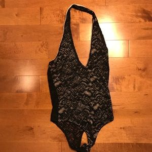 *sold* Black Halter Lace Bodysuit